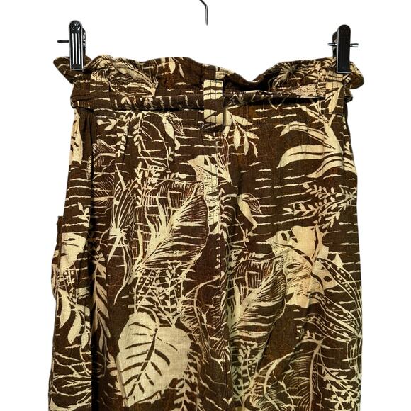 Urban Outfitters Linen Blend Tropical Print Wide Leg Pants Brown Small Bohemian - Picture 6 of 10